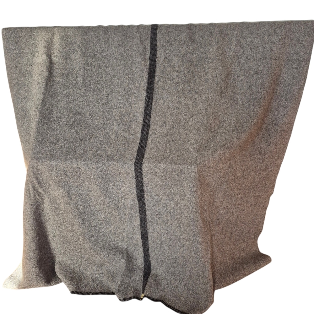 Vintage Grey Wool Blanket About 51" x 78"